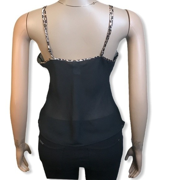 Black Cami Top Black Sheer V neck animal print trimmed bows Detailing size M - Picture 7 of 8